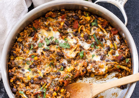 One-Pot Cheesy Mexican Lentils, Black Beans and Rice