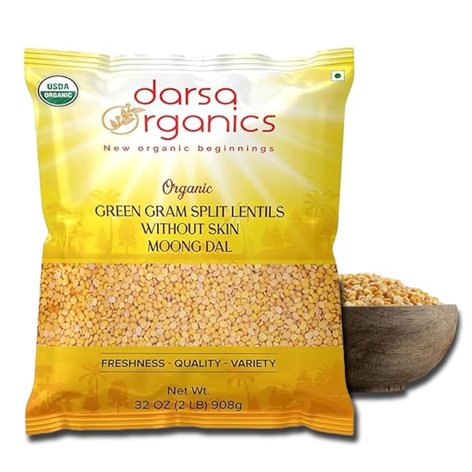 Bundle: Organic Split Yellow Mung Beans 2 lb & Organic White Basmati Rice 2 lb