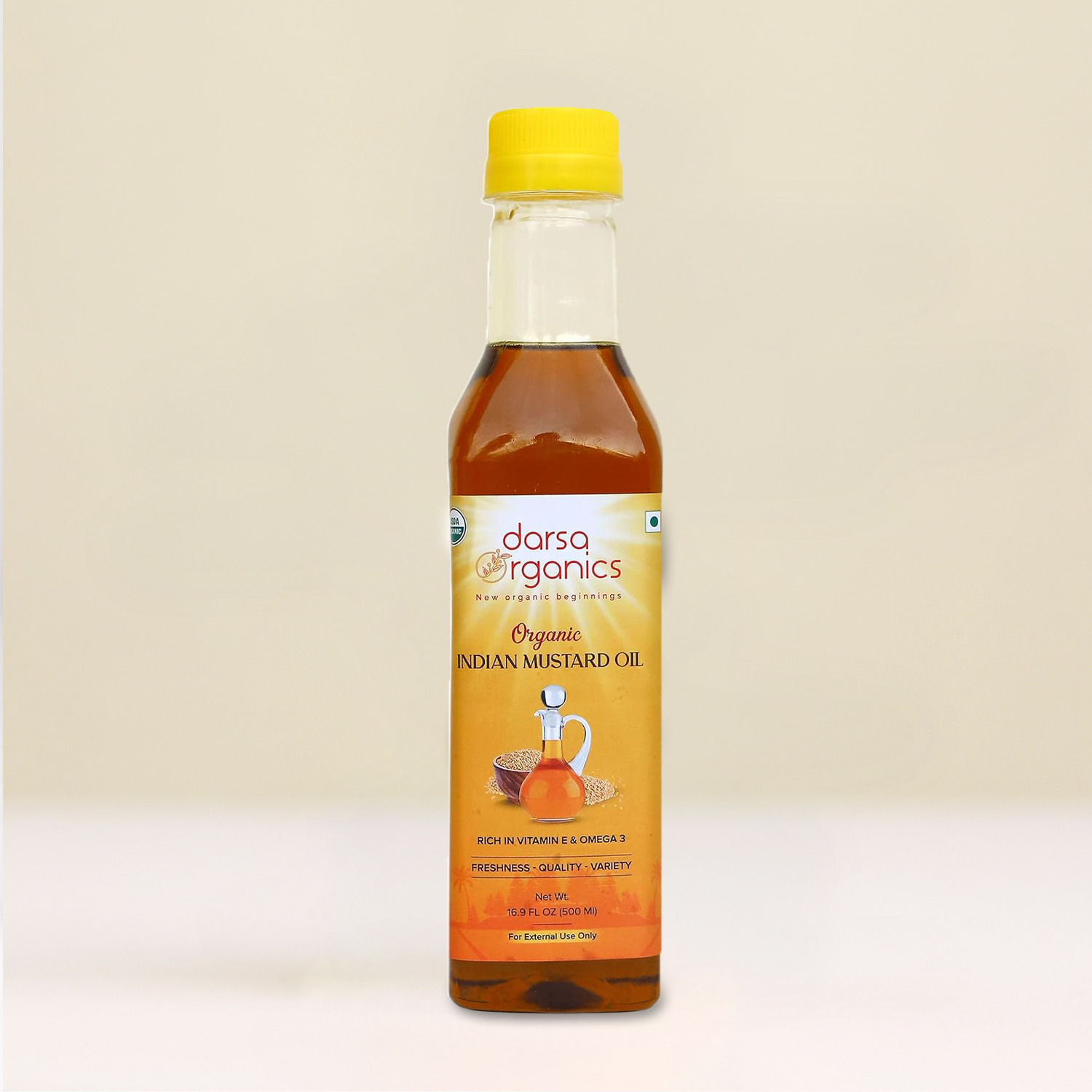 Organic Mustard Oil -Cold Pressed Mustard Oil for Hair and Skin, Non-GMO, Chemical-Free