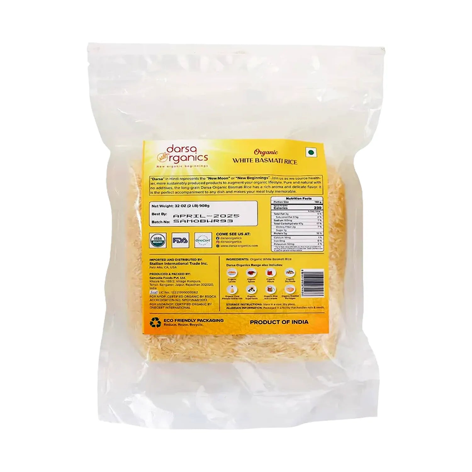 Bundle: Organic Split Yellow Mung Beans 2 lb & Organic White Basmati Rice 2 lb